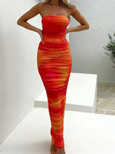 Tie Dyeing Print Strapless Tube for Women Sexy Off Shoulder Party Slim Ruched Female Vestidos InsStreet