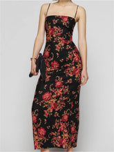 Vintage Floral Print for Women Sleeveless Spaghetti Strap Simmer Back Split Cocktail Party Vestidos InsStreet