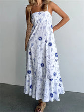 Vintage Women Summer Sleeveless Spaghetti Strap Floral Print Party Loose Casual Square Neck Vestidos InsStreet