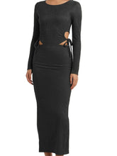 Women Autumn Knitted Slim Fit Solid Round Neck Back Split Sleeve Hollow Out Tie Up Party Vestido InsStreet