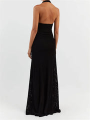 Women Bodycon Solid Deep V Neck Halter Sleeveless Backless Knitted Summer Holiday Beach Vestido InsStreet