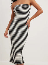 Women Bodycon Striped Strapless Off Shoulder Backless Tube Summer Split Knitted Party Vestidos InsStreet