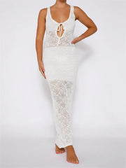 Women Crochet Knitted Hollow Out Backless Spaghetti Strap Halter Lace-up Beachwear Female Vestidos InsStreet