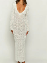 Women Crochet Knitted Sleeve Hollow Out V-neck Backless Lace-up Beach Cover Ups Summer Vestidos InsStreet