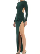 Women Evening Party Solid Sleeve Cutout Backless Tie-up High Split Slim Formal Female Vestidos InsStreet