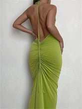 Women Halter Tie-up Backless Slim Fit Solid Ruched Summer Party Sleeveless Off Shoulder Vestido InsStreet