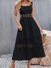 Women Hollow Out Lace Floral Patchwork Square Neck Sleeveless Party Beach Club Summer Streetwear New InsStreet