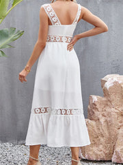 Women Hollow Out Lace Floral Patchwork Square Neck Sleeveless Party Beach Club Summer Streetwear New InsStreet