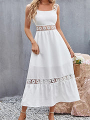 Women Hollow Out Lace Floral Patchwork Square Neck Sleeveless Party Beach Club Summer Streetwear New InsStreet