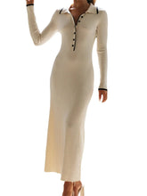 Women Knitted Sleeve Turn-down Neck Buttons Up Ribbed Party Slim Fit Fall Female Vestidos InsStreet