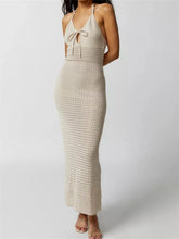 Women Knitted Sleeveless Halter Tie-up Backless Hollow Out Summer Off Shoulder Beach Female Vestidos InsStreet