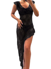 Women Lace Floral Sleeveless Deep V-neck See-through Asymmetrical Mesh See Through Slim Fit Vestidos InsStreet