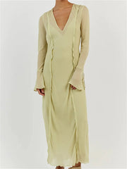 Women Sleeve Loose Casual V Neck Mesh See Through Party Beach Cocktail Club Vestidos Streetwear InsStreet