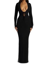 Women Ribbed Bodycon Solid Color Low-Cut V-neck Tie-Up Sleeve Spring Autumn Party Vestidos InsStreet