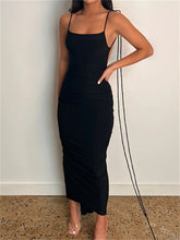 Women Sexy Backless Ruched Adjustable Lace-up Strap Slim Elegant Solid Party Female Vestido Clubwear InsStreet