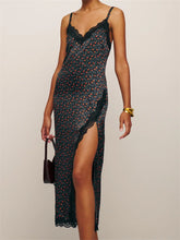 Women Sleeveless Strap Summer Lace Patchwork V Neck Backless Split Party Cocktail Beach Streetwear InsStreet