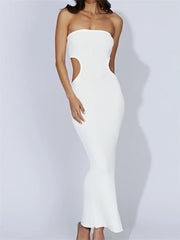 Women Tube Strapless Off Shoulder Cutout Solid Color/Striped Print Knitted Summer Beach Vestido InsStreet