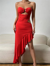 Women Tube Strapless Backless Hollow Out Ruffle Slim Fit Irregular Hem Cocktail Party Female Vestido InsStreet