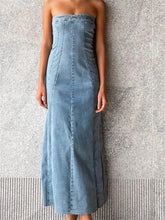 Women Tube Strapless Backless Denim Back Zip Up Summer Side Split Club Party Female Vestidos InsStreet