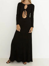 Women Vintage Elegant Sleeve Front Cutout Tie-up Solid Color Solid Color Party Autumn Vestidos InsStreet