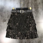 Rhinestones Tassel High Waist Belt Skirt InsStreet