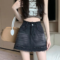 Denim Vintage A-line Y2K Patchwork Retro Skirt InsStreet