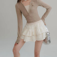 Fairycore White Lace Patchwork Layered Skirt InsStreet