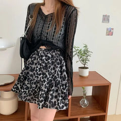 Leopard Print Ruffle Coquette Street Patchwork Skirt InsStreet