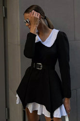 Ruched Fake Two-Pieces Dress with Doll Collar InsStreet