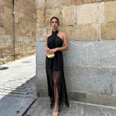 Stylish Fashionable Backless Ruffled Crossed Tasseled Sleeveless Midi Dress InsStreet