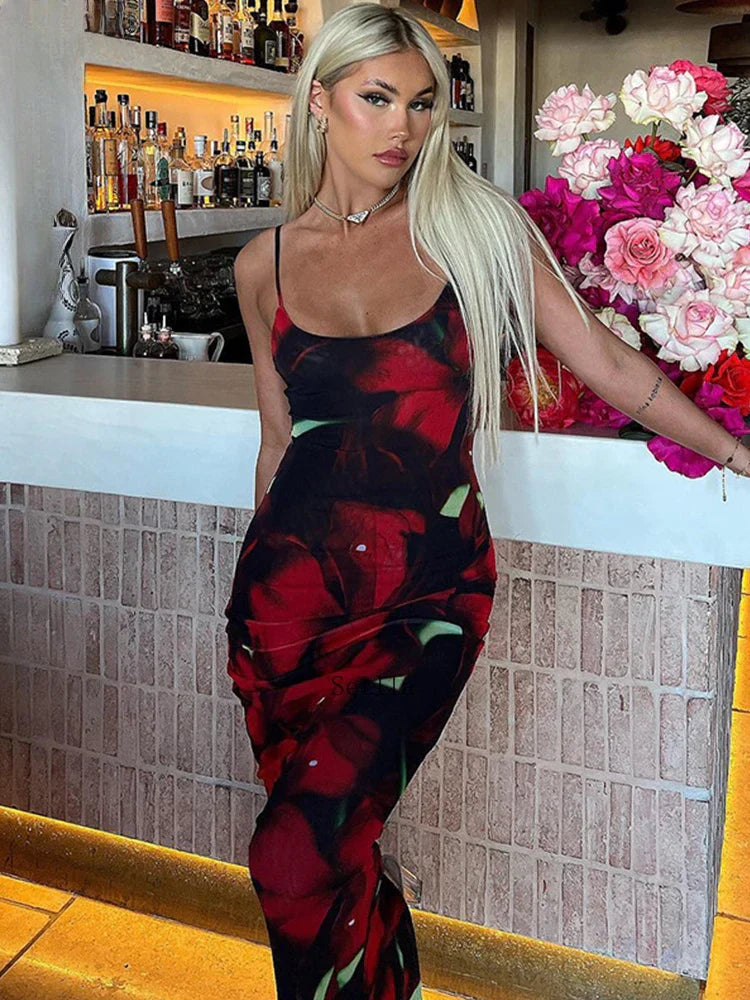 Floral Print Sleeveless Maxi Dress InsStreet