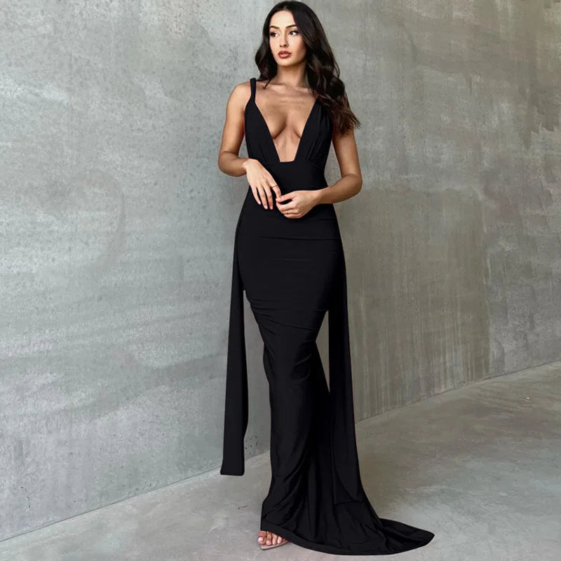 Ruched Backless Gown Party Club Maxi Dress InsStreet