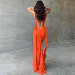 Ruched Backless Gown Party Club Maxi Dress InsStreet