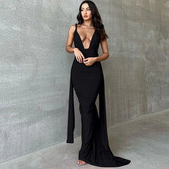 Ruched Backless Gown Party Club Maxi Dress InsStreet