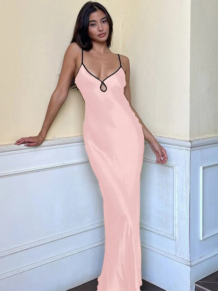 Satin Backless Club Party Vestido Maxi Dress InsStreet