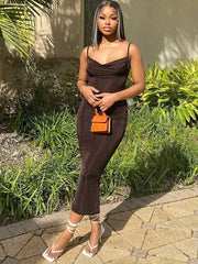 Sexy Draped Sleeveless Spaghetti Strap Midi Dress InsStreet