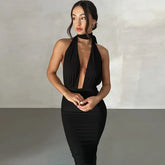 Sexy Plunge Deep V Neck Summer Club Party Sleeveless Ruched Slit Midi Dress InsStreet
