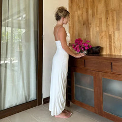 Floral Applique Slit Backless Birthday Vestido 2024 Summer Ruched Midi Dress InsStreet