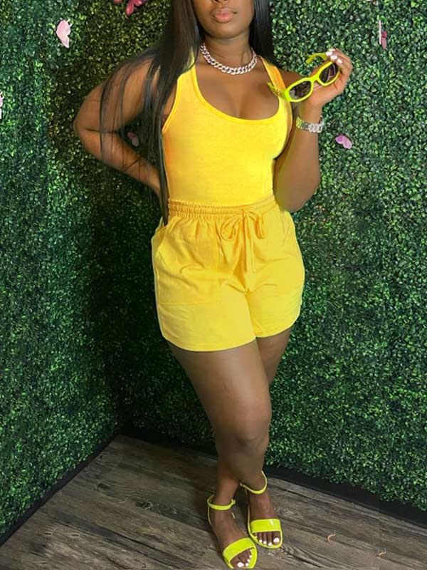 Solid Tank Top & Shorts Set Ins Street