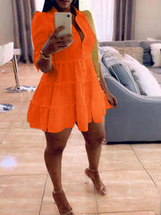 Solid Button-Front Ruffle Dress Ins Street
