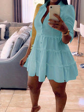 Solid Button-Front Ruffle Dress Ins Street