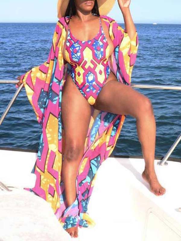 Printed One-Piece Swimsuit with Cover Ins Street