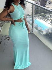 Ribbed Drawstring Tank Top & Skirt Set--Clearance Ins Street