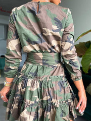 Camo Tied Ruffle Dress Ins Street
