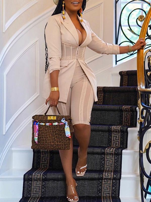 Gathered-Waist Blazer & Biker Shorts Set Ins Street