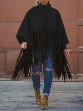 Fringe Combo Turtleneck Sweatshirt Ins Street