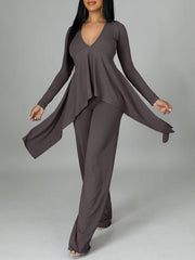 Ribbed Asymmetric Top & Pants Set--Clearance Ins Street