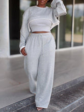 Solid Cropped Sweatshirt & Wide-Leg Pants Set Ins Street