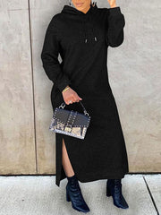 Solid Slit Hoodie Dress--Clearance Ins Street