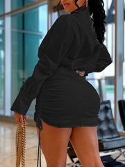 Drawstring Ruched Shirt Dress Ins Street